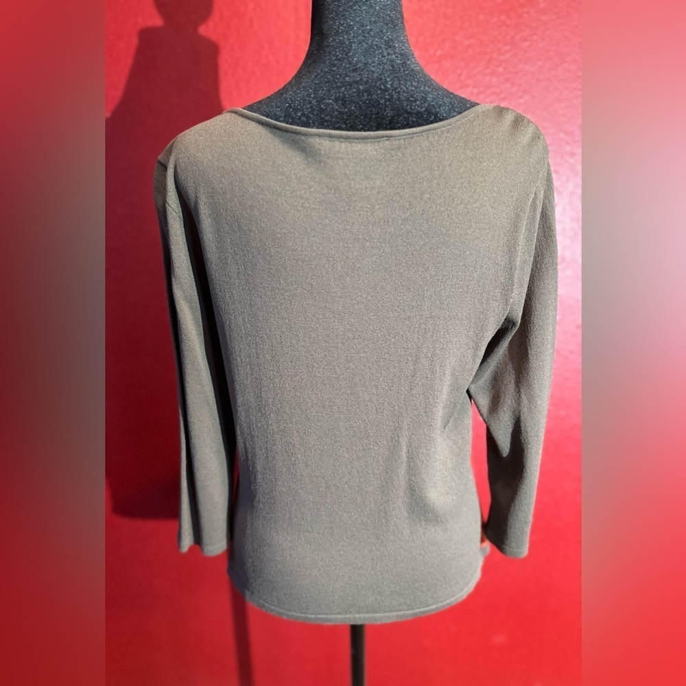 Ideology Women’s Army Green Sequin Floral Long Sleeve Knit Top Size Large L - Picture 3 of 8